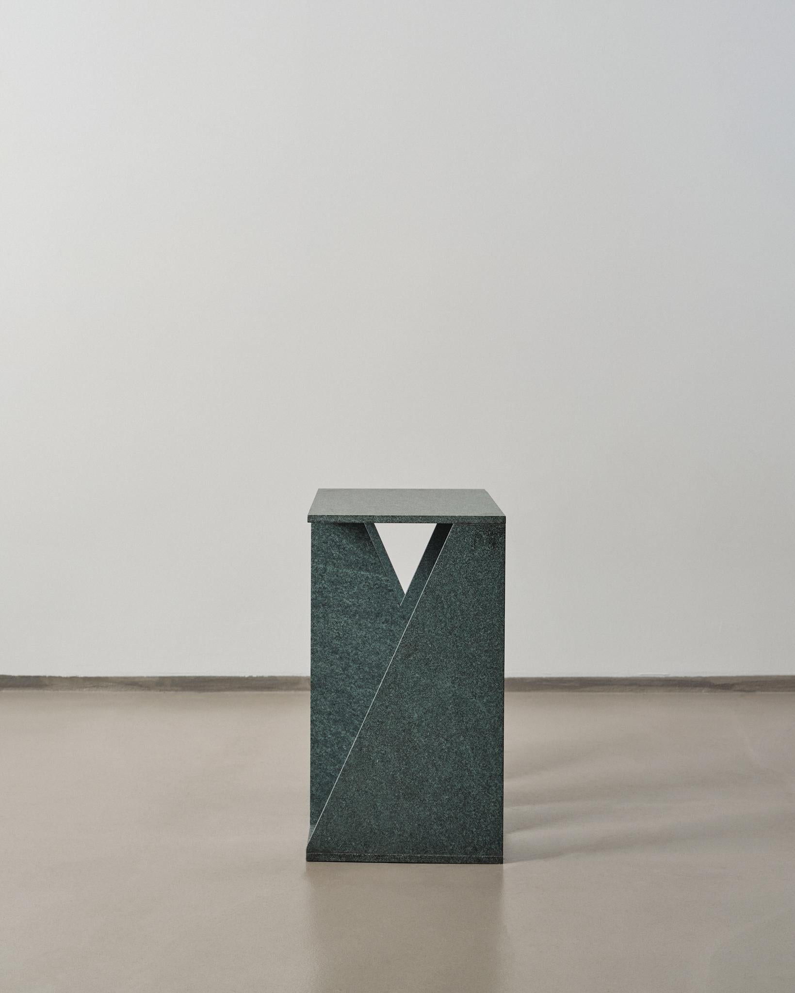 Turkish Envo Side Table, Brushed Green Diabase Volcanic Stone, Studio Mohs For Sale
