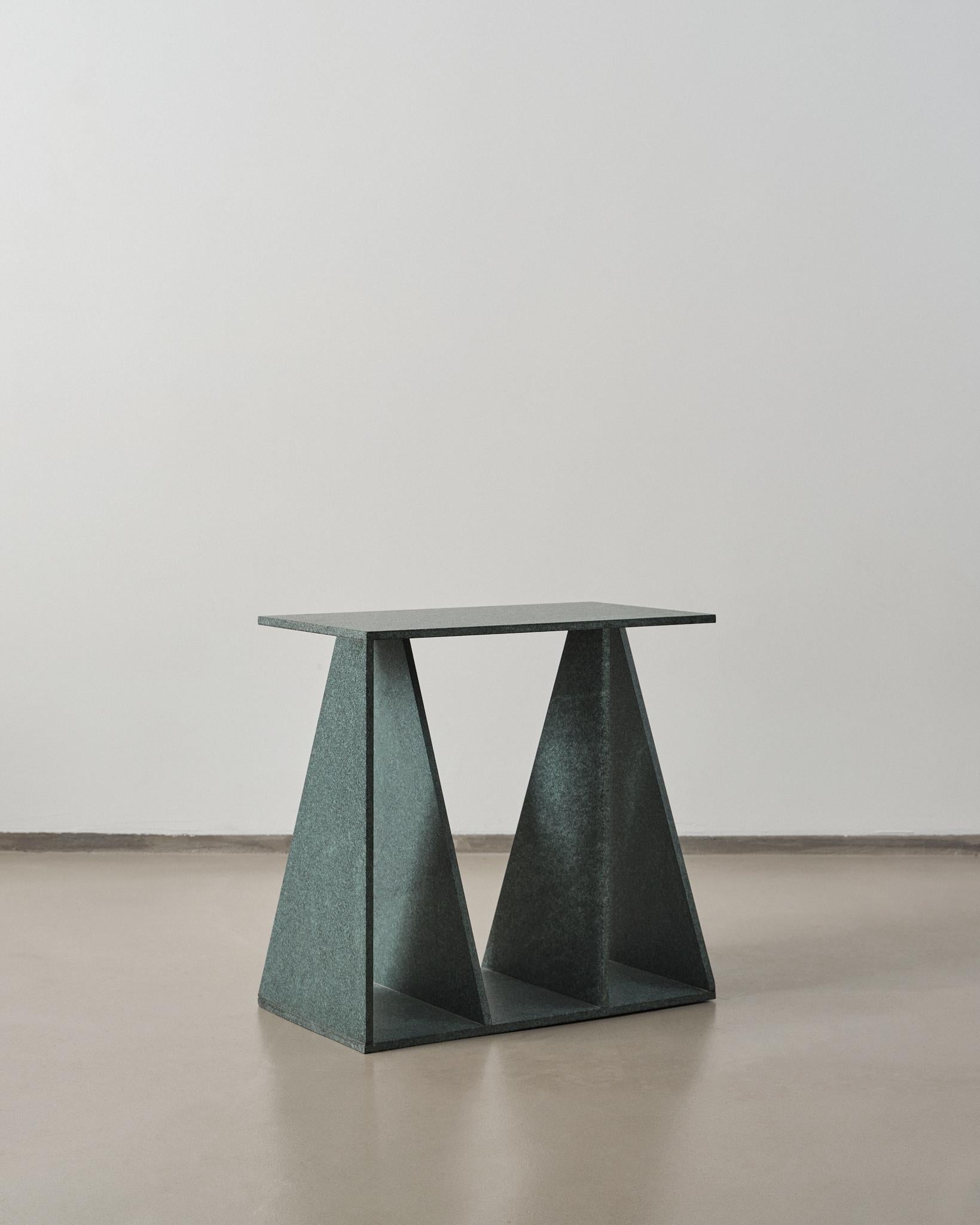 Modern Envo Side Table, Brushed Green Diabase Volcanic Stone, Studio Mohs For Sale