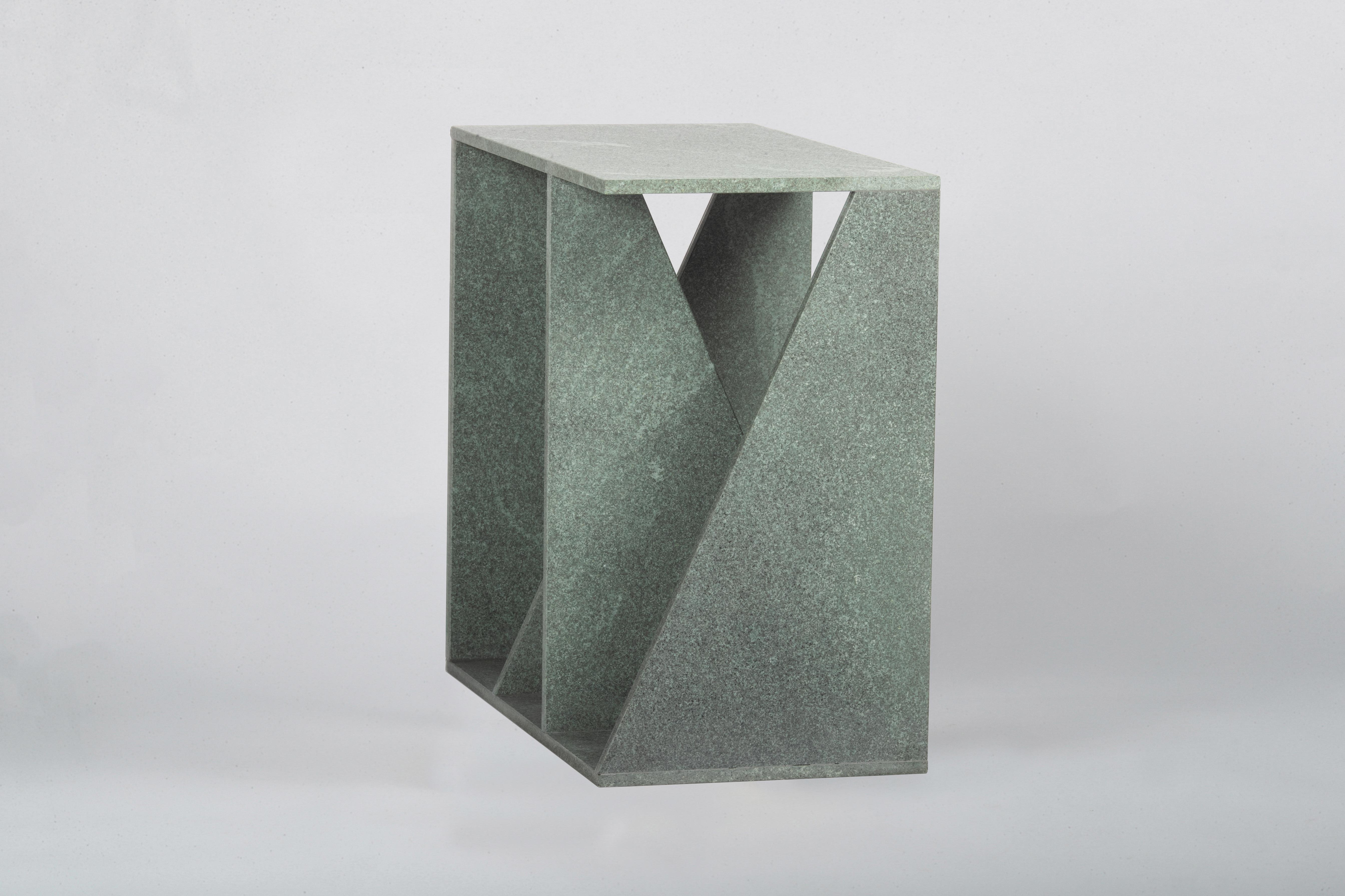 Modern Envo Side Table, Sandblasted Green Diabase Stone, Studio Mohs For Sale