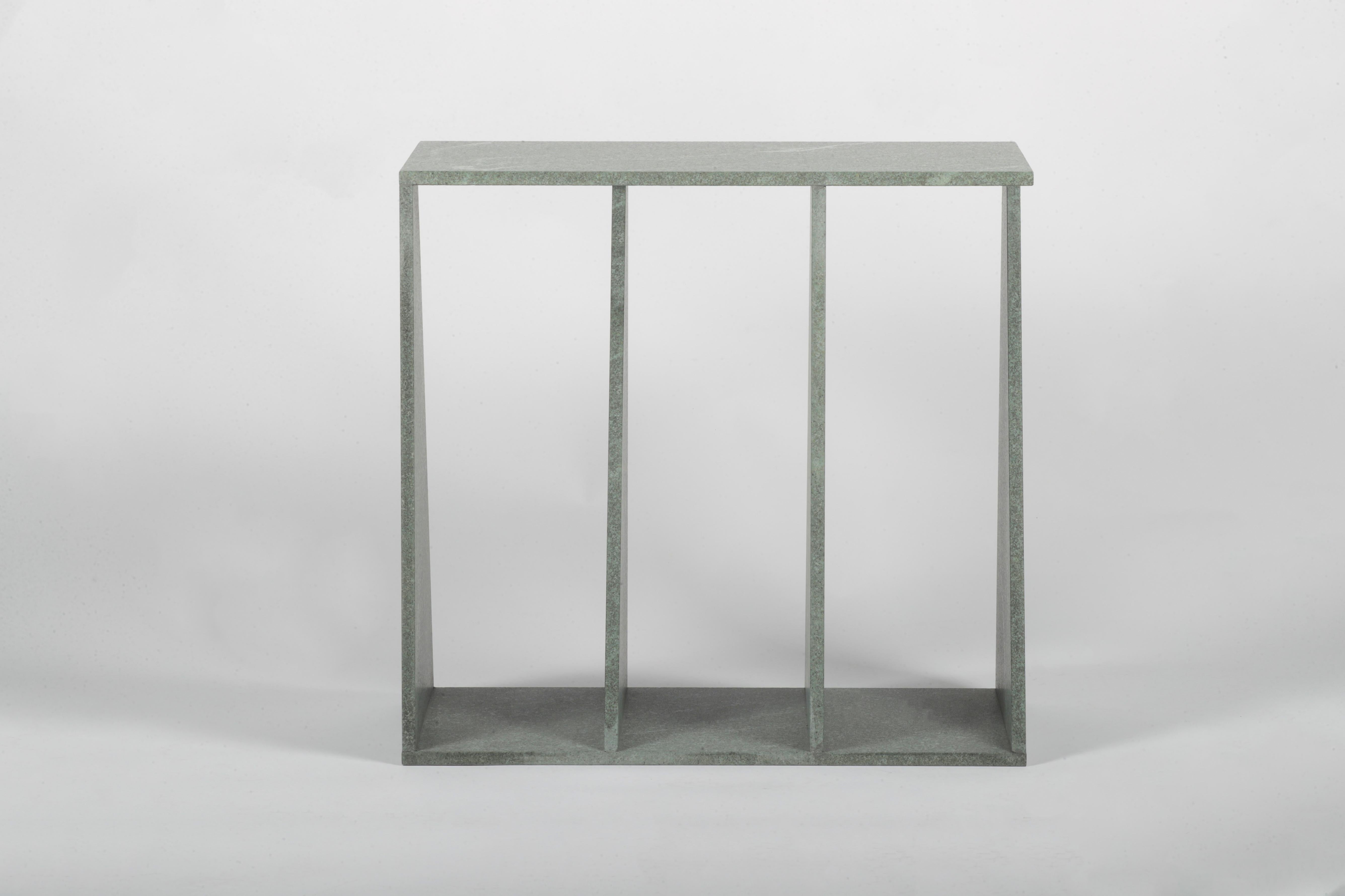 Contemporary Envo Side Table, Brushed Green Diabase Volcanic Stone, Studio Mohs For Sale