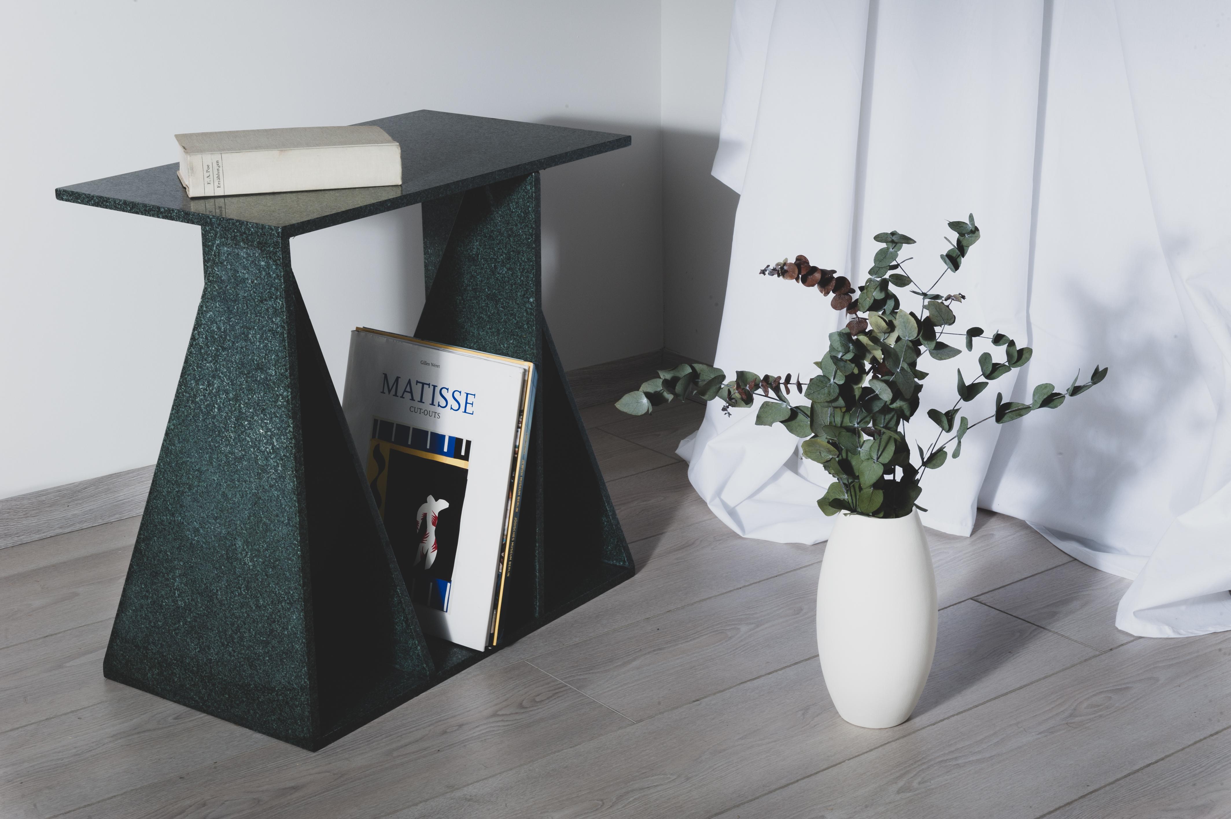 Envo Side Table, Sandblasted Green Diabase Stone, Studio Mohs In New Condition For Sale In Istanbul , Istanbul