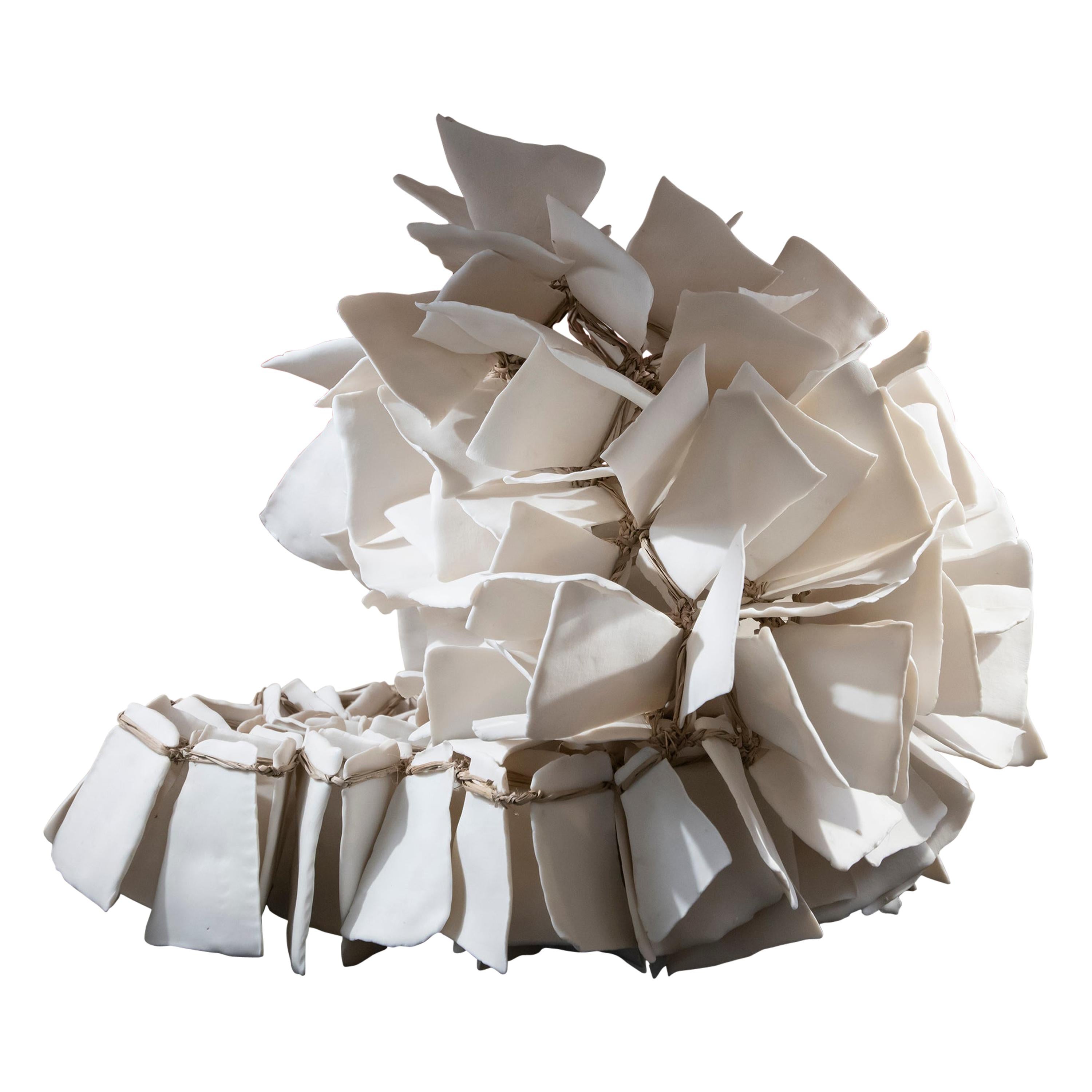 "Envol Feuilles" White Ceramic Sculpture by Bénédicte Vallet, France, 2019