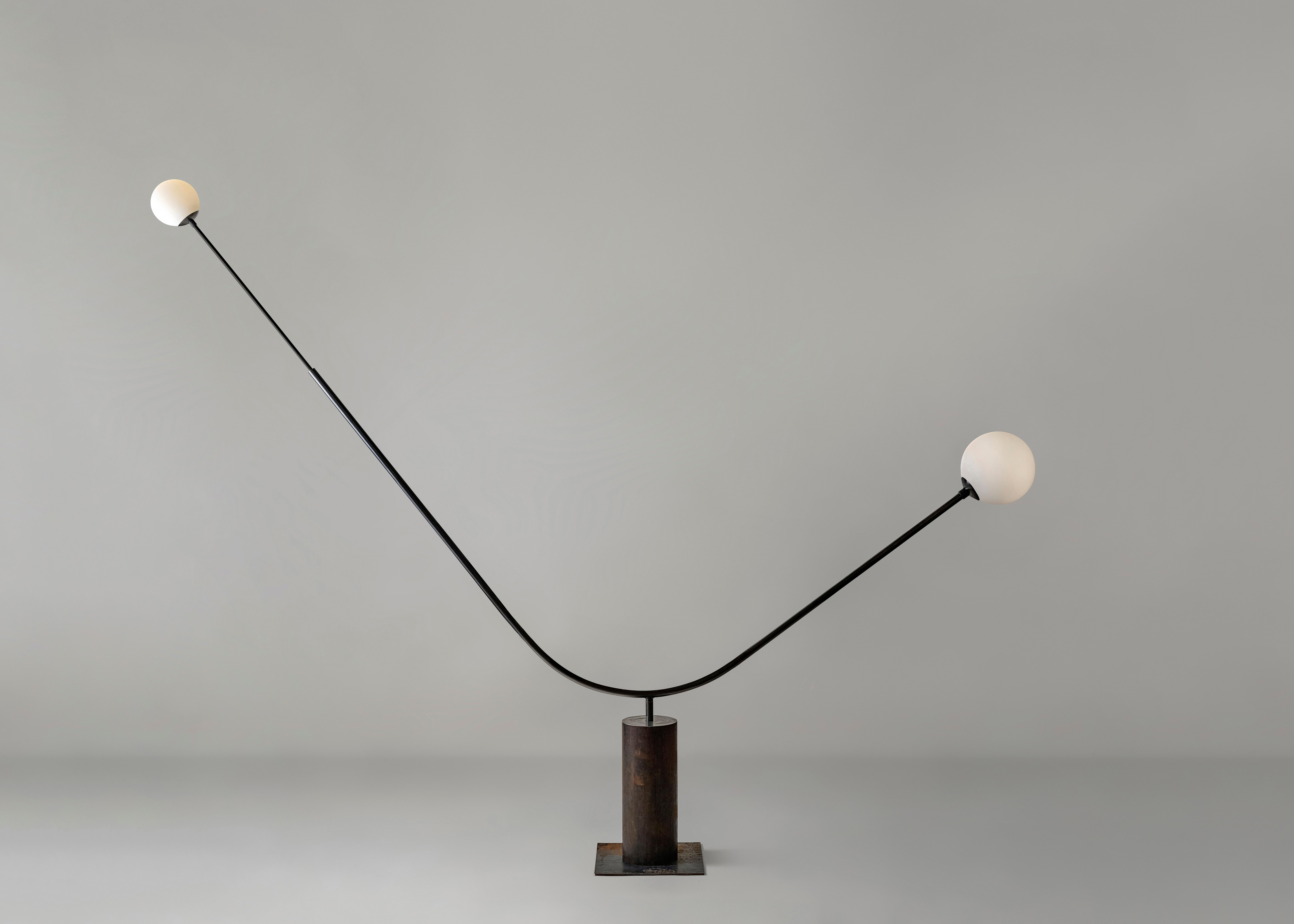 Envol floor lamp by Paul Matter.
Measures: H 260 x W 280 cm.
Materials: burnt brass, patineted iron, glass.

Paul Matter
Paul Matter is a contemporary light design studio that explores light design by blending the traditional with the