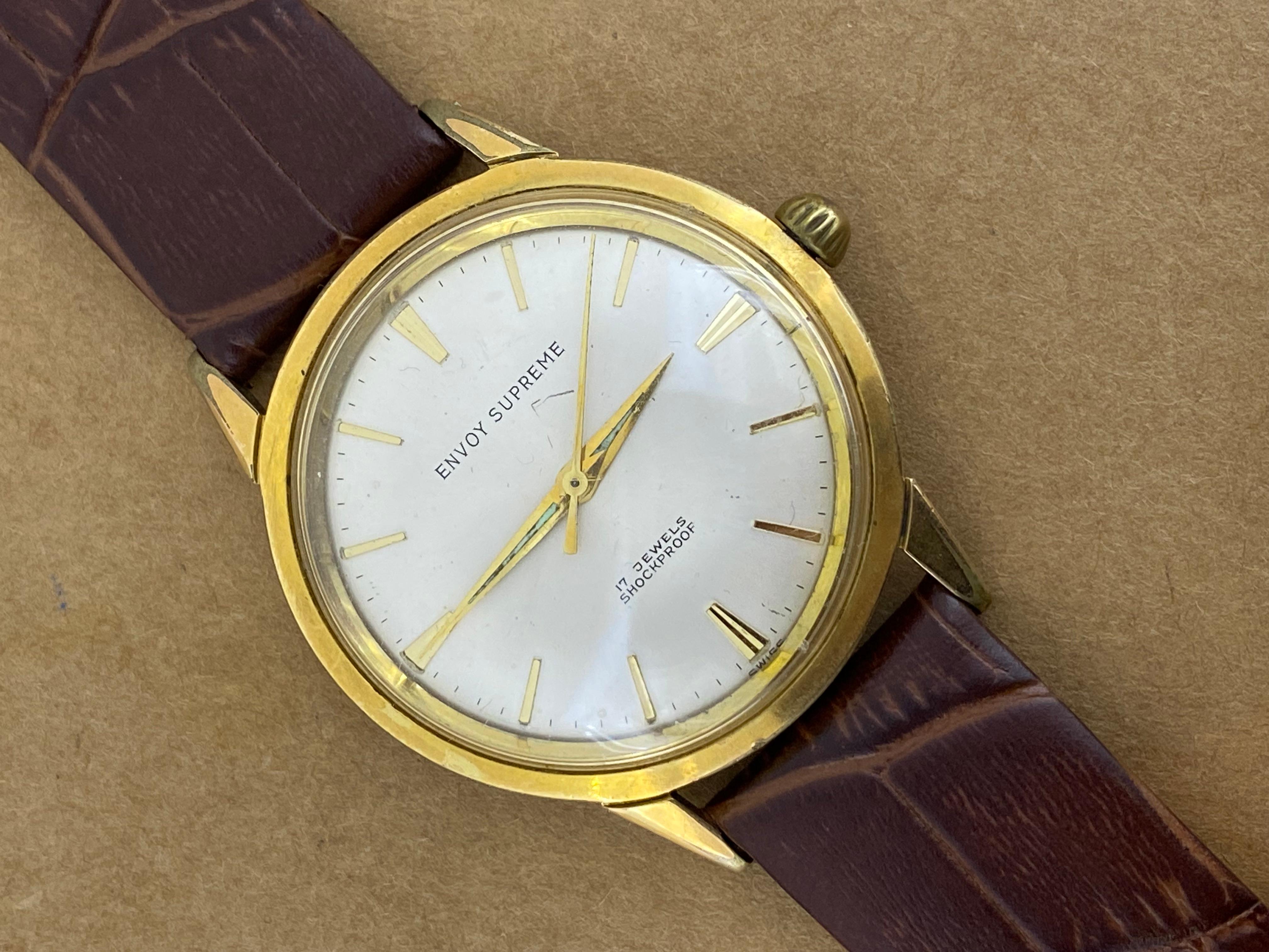 Envoy Supreme 17 Jewels Stoßsicherer Incabloc c1960's Vergoldete Herrenuhr 2