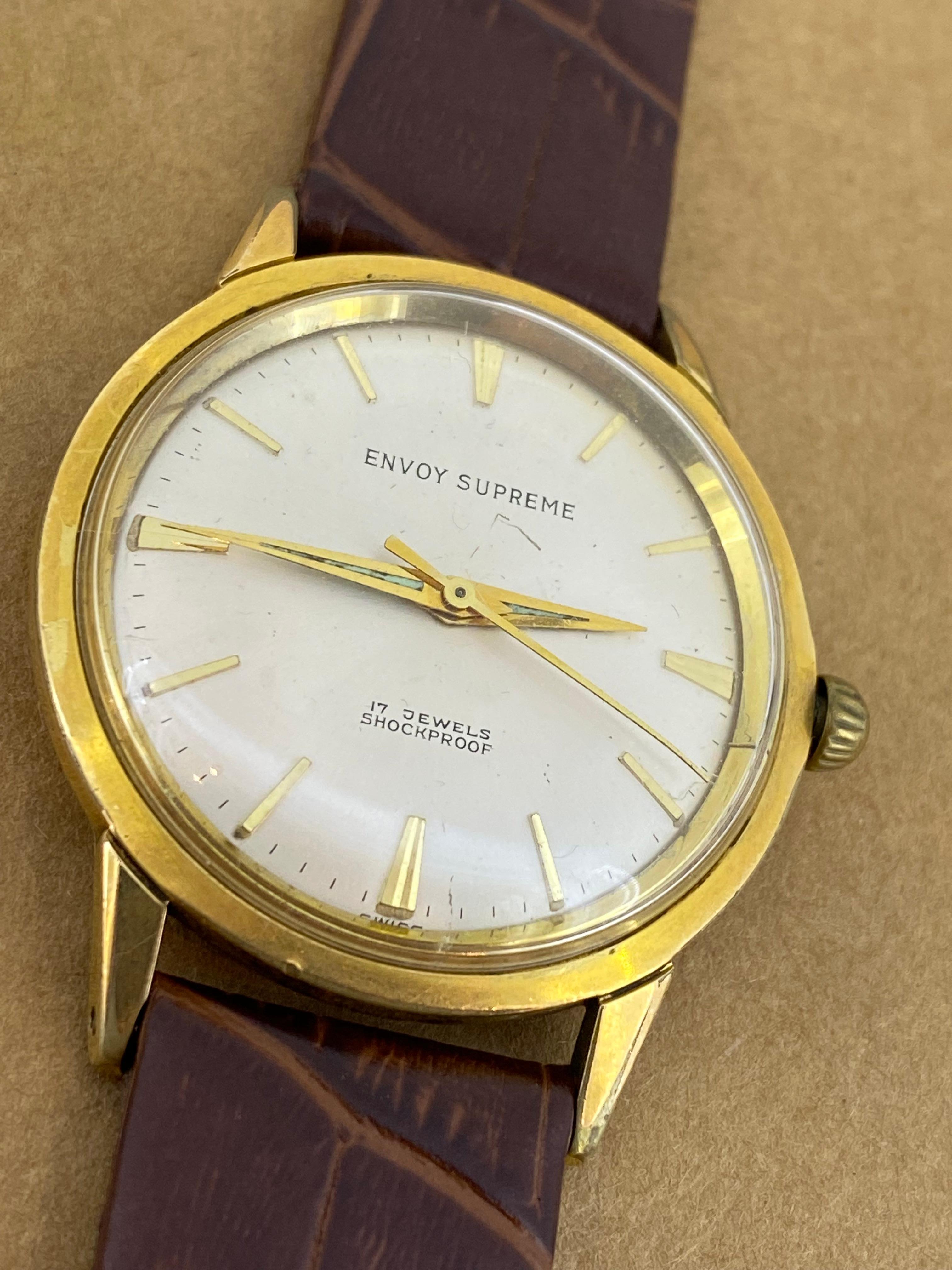 Envoy Supreme 17 Jewels Stoßsicherer Incabloc c1960's Vergoldete Herrenuhr 3