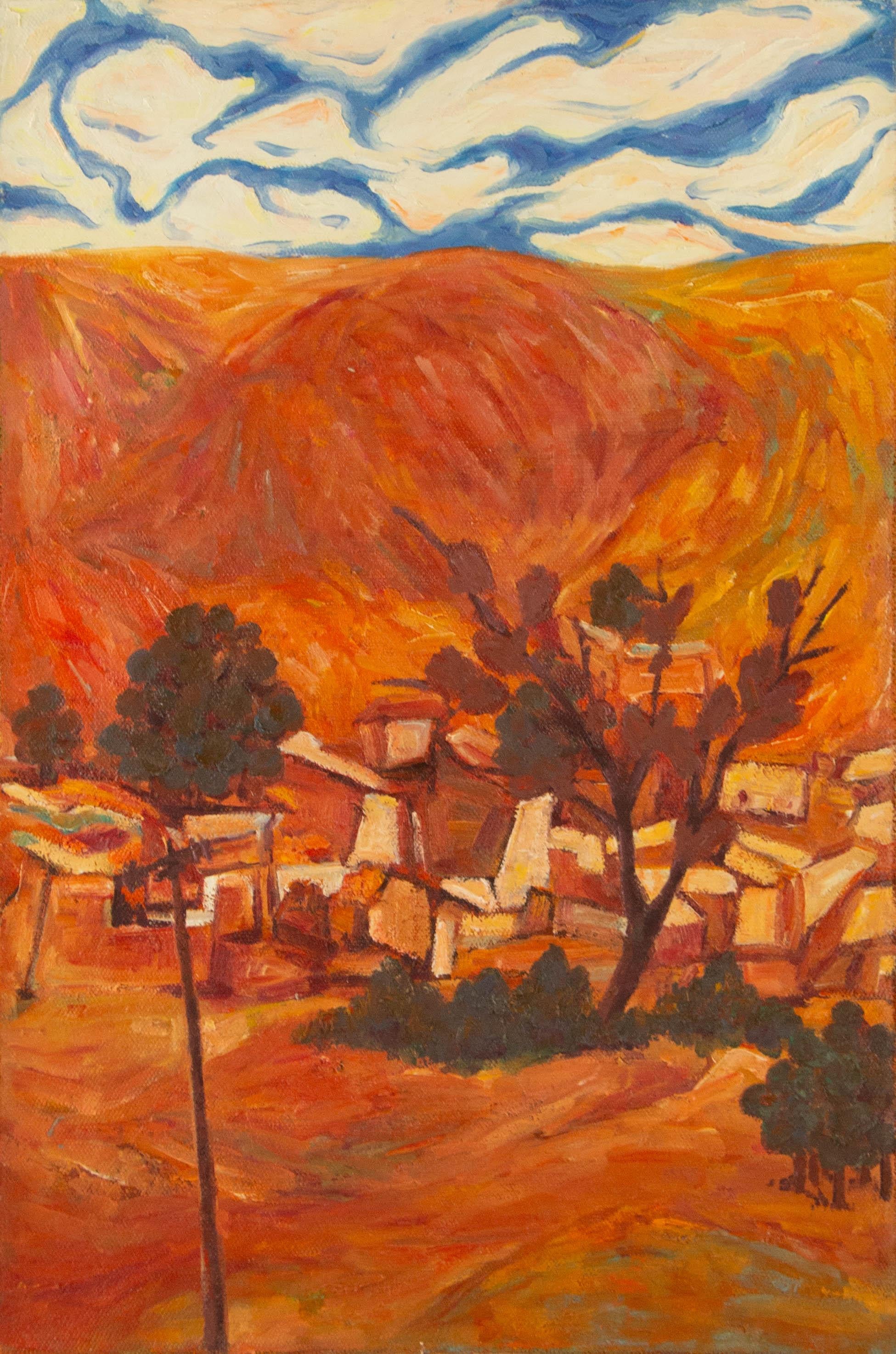  Title: Blue Skies I
 Medium: Oil on canvas
 Size: 23.5 x 15.5 inches
 Frame: Framing options available!
 Condition: The painting appears to be in excellent condition.
 Note: This painting is unstretched,shipped rolled unless stretching/framing is