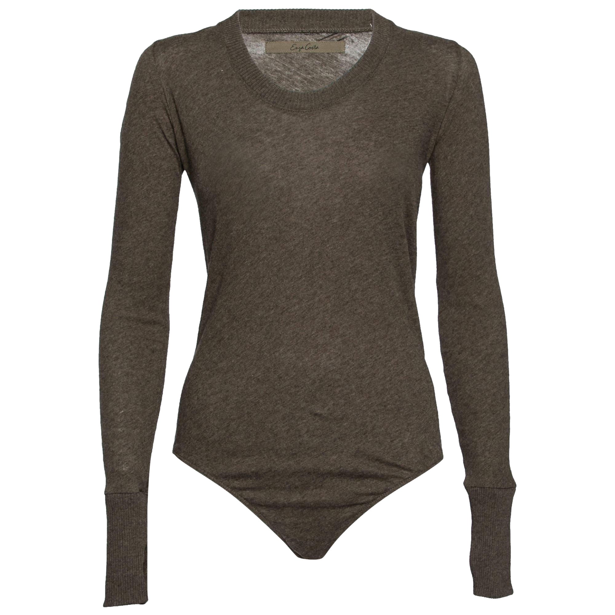 Enza Costa Green Cotton Knit Long Sleeve Body Suit M