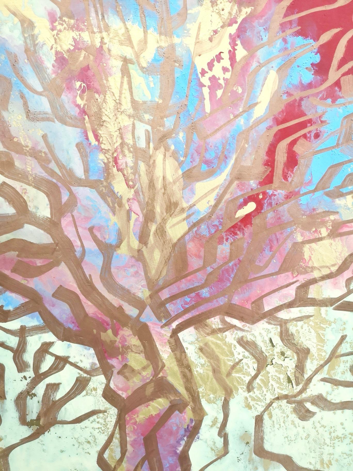 Albero rosa von Enzio Wenk, 2018  lgemlde auf Masonit, Expressionismus im Angebot 4