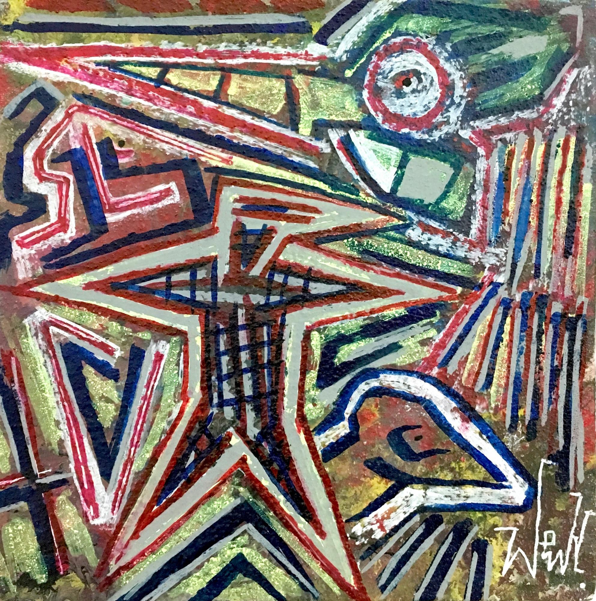 40 x 40 cm 

Translated title: " Amulets " 

Acrylic paint, oil and sand on canvas.

The artist sells the handmade, original and one-of-a-kind piece, but he reserves the right to duplicate it in multiples or digital prints, following the modality
