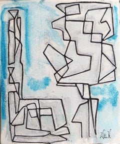 "Campanile e albero" di E. Wenk, 2020-2022 - Pittura acrilica su carta, Paesaggio