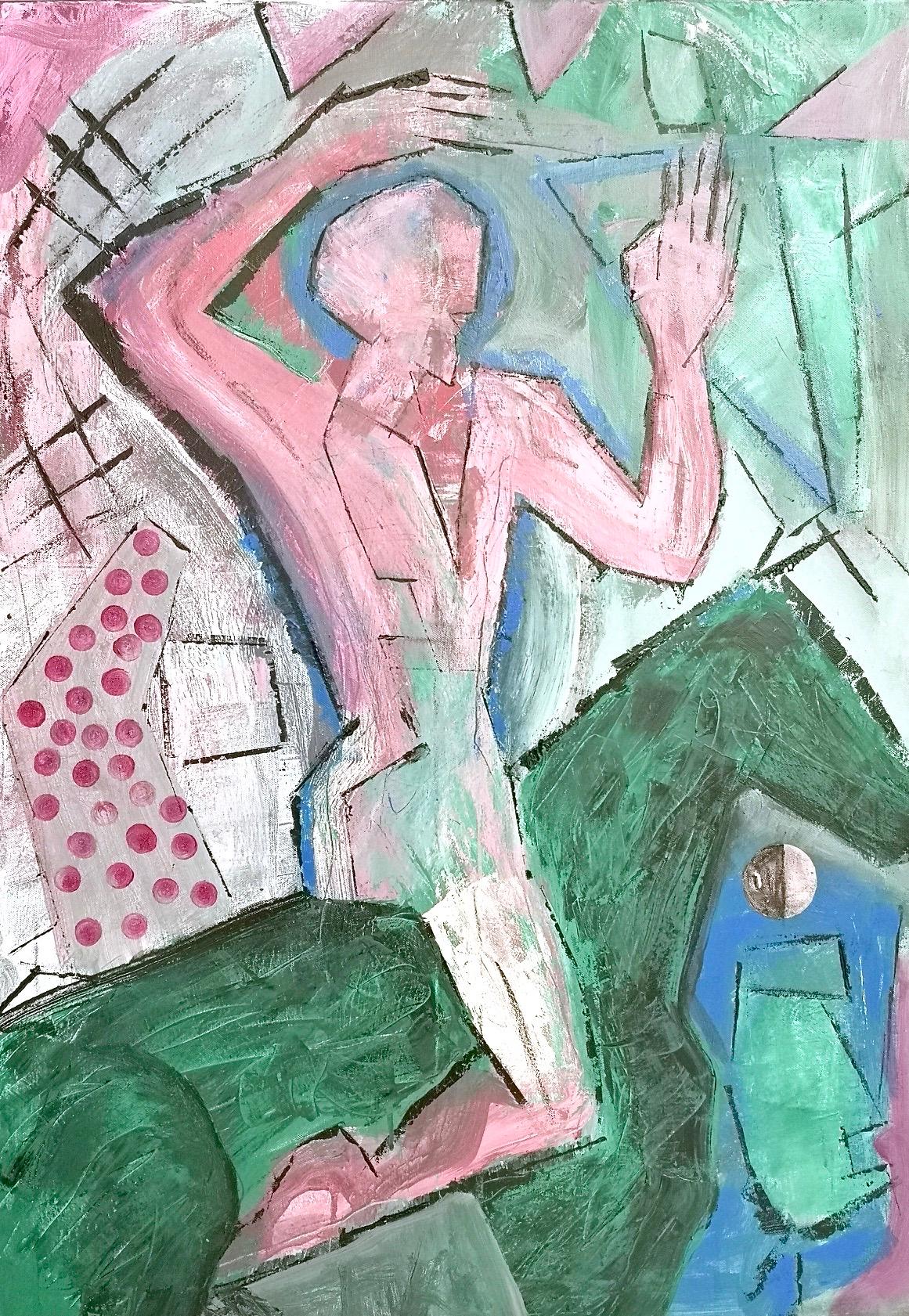 "Cavaliere rosa" by Enzio Wenk, 2019 -Pink Figure, Acrylic, Neo-Expressionism