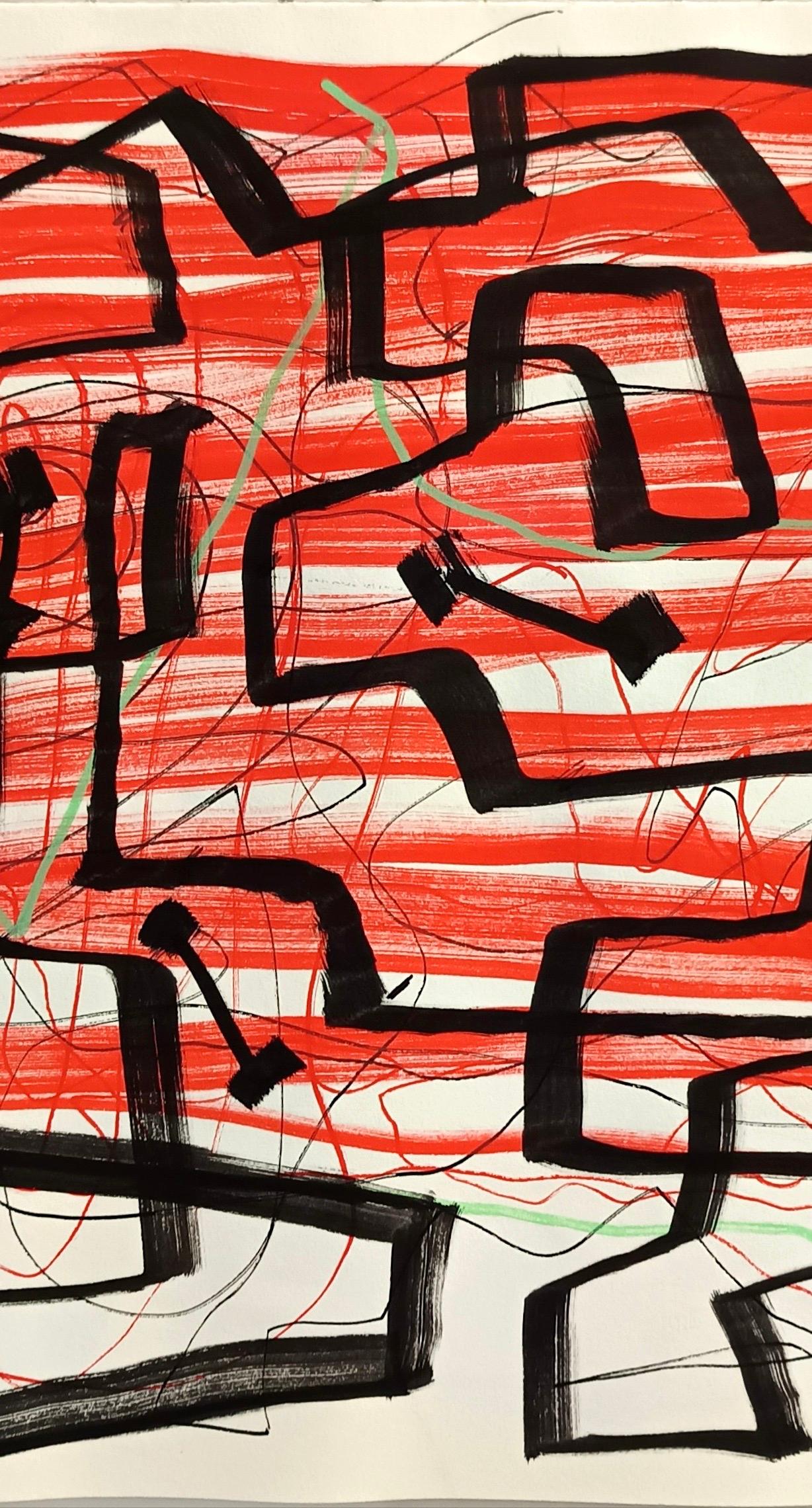 „Composizione“ von E. Wenk, 2020-21-Schwarze und rote Acrylfarbe, Neoexpressionismus – Painting von Enzio Wenk