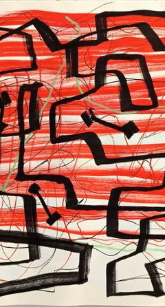 "Composizione" de E. Wenk, 2020-21-Pintura acrílica negra y roja, Neoexpresionismo