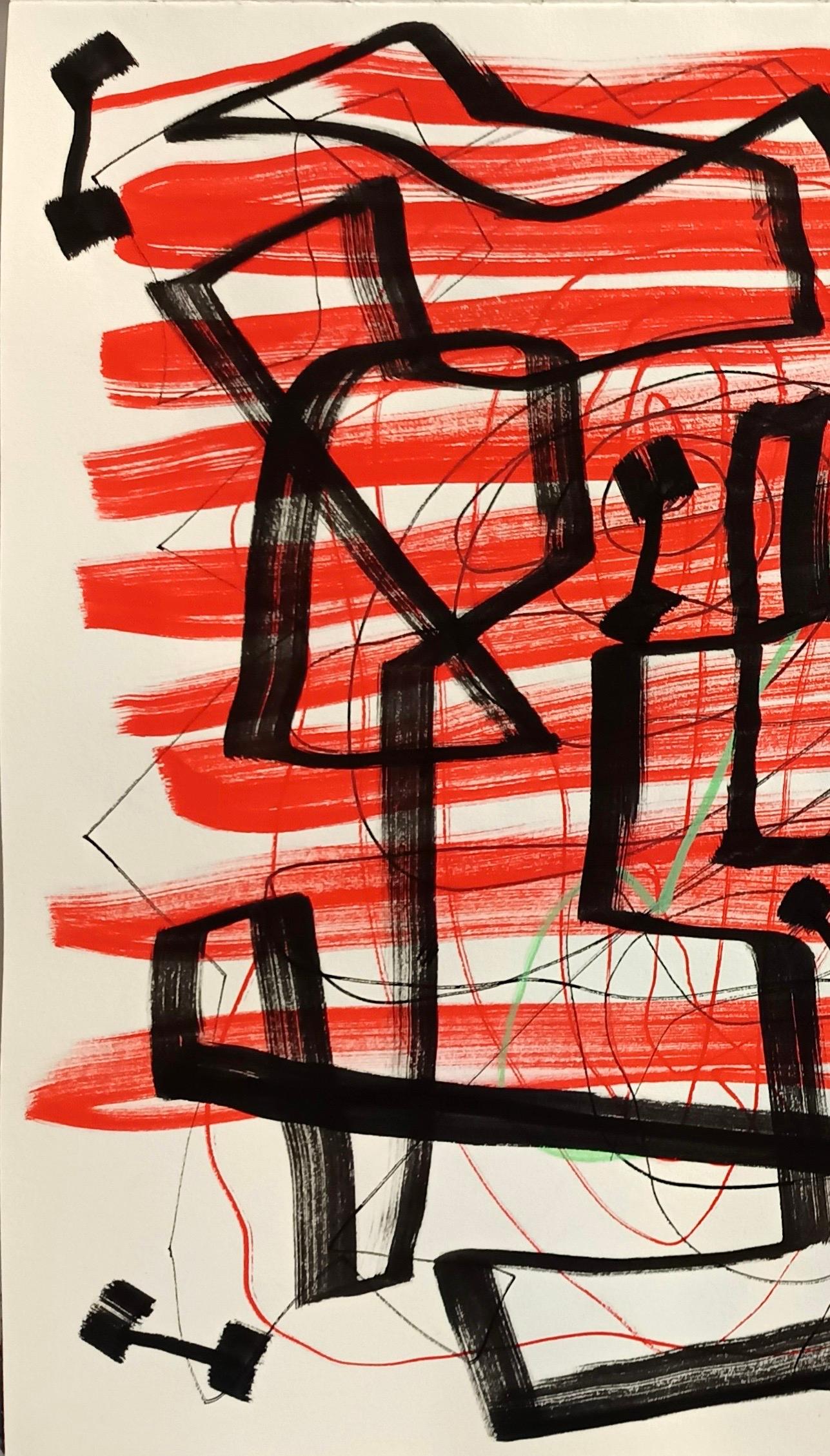 „Composizione“ von E. Wenk, 2020-21-Schwarze und rote Acrylfarbe, Neoexpressionismus (Beige), Abstract Painting, von Enzio Wenk