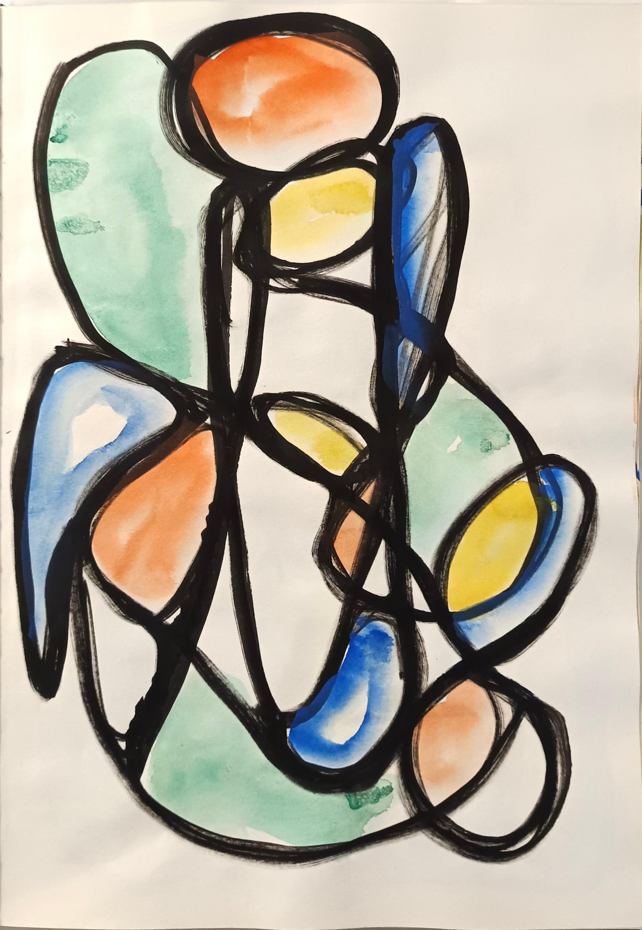 Enzio Wenk Abstract Drawing - "Composizione" by E. Wenk, 2020-21 - Watercolor and Acrylic Paint, Abstract