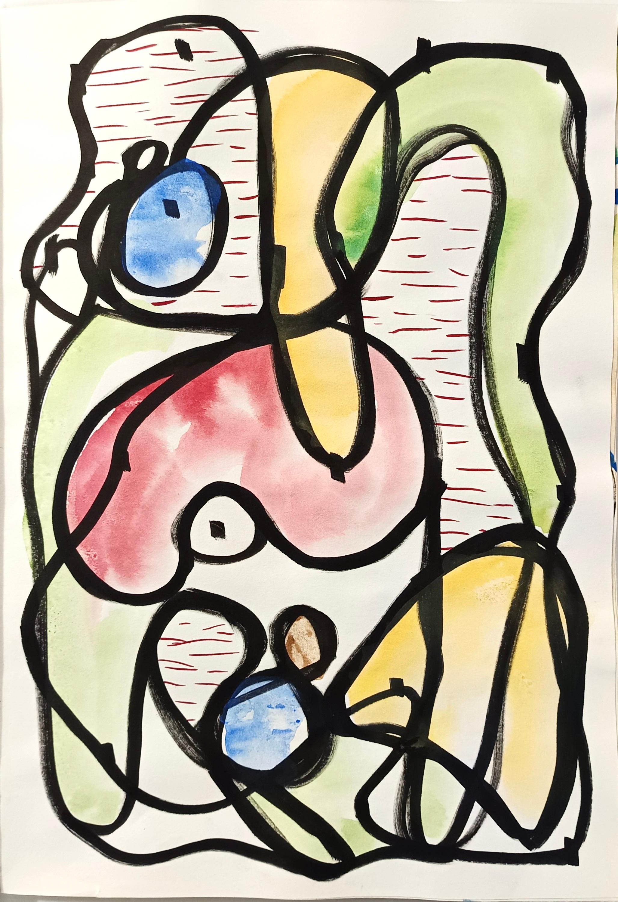 Enzio Wenk Abstract Drawing - "Composizione" by E. Wenk, 2020-21 - Watercolor and Acrylic Paint, Abstract