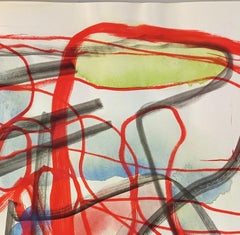 "Composizione" de E. Wenk, 2020-21 - Acuarela y pintura acrílica roja, abstracto