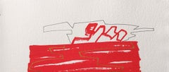 "Composizione" de E. Wenk, 2020 - Pintura acrílica roja y lápiz, abstracto