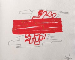 „Composizione“ von E. Wenk, 2020 – Rotes Acrylfarben und Bleistift, Abstrakt
