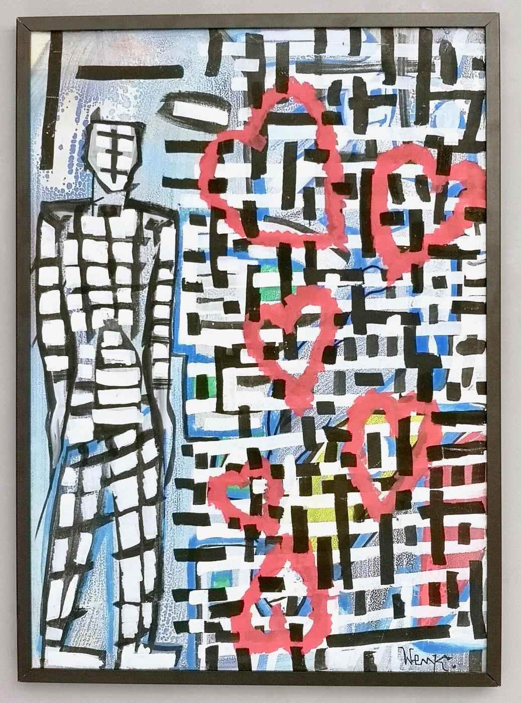 "Cuori in trappola" by Enzio Wenk 2018-Acrylic on Canvas Board, NeoExpressionism