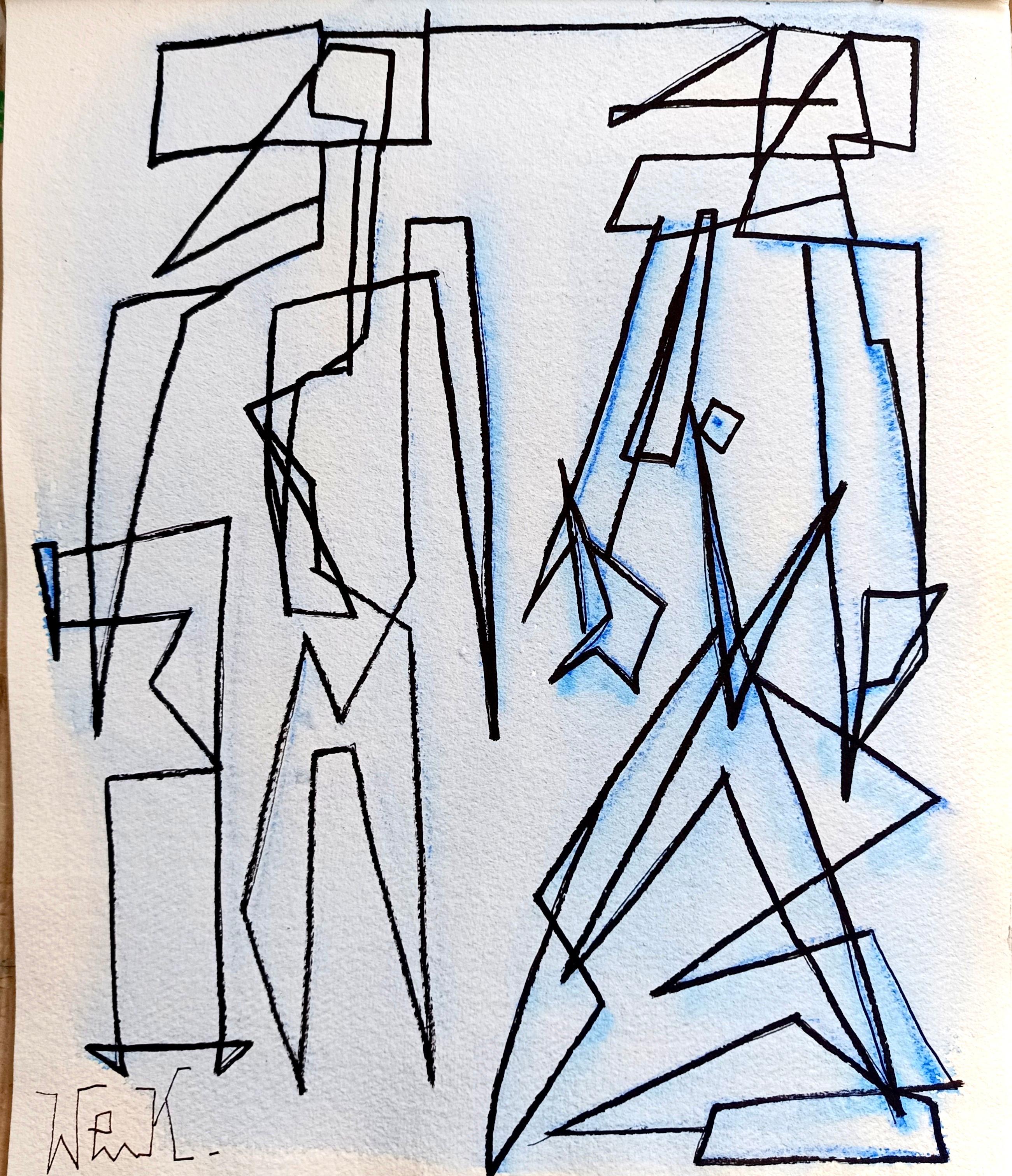 « Deux figures » par E. Wenk, 2020-22- Aquarelle et marquage, Figuratif abstrait