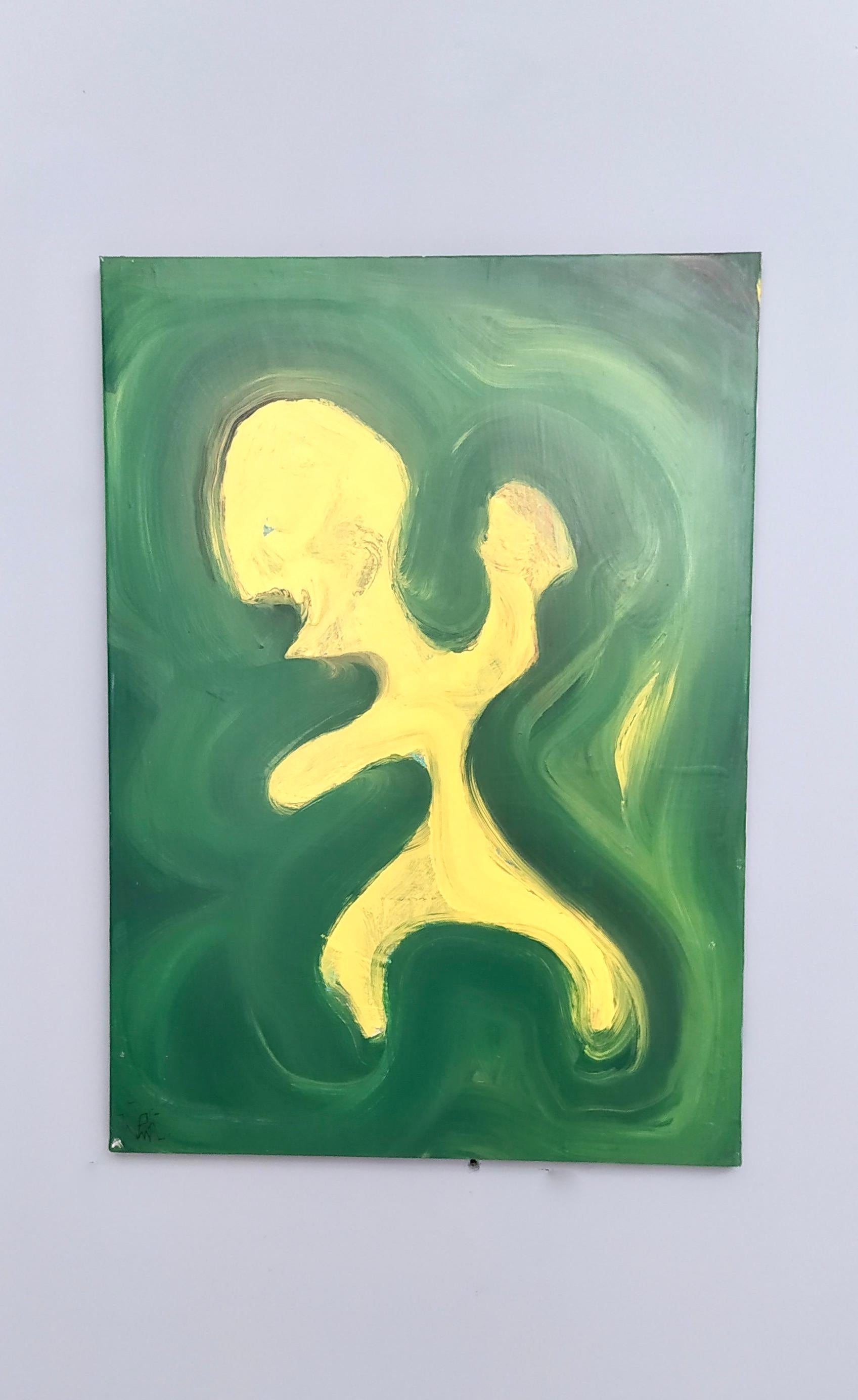 "Embrione" by Enzio Wenk, 2020 - Green and Yellow Acrylic, Neo-Expressionism