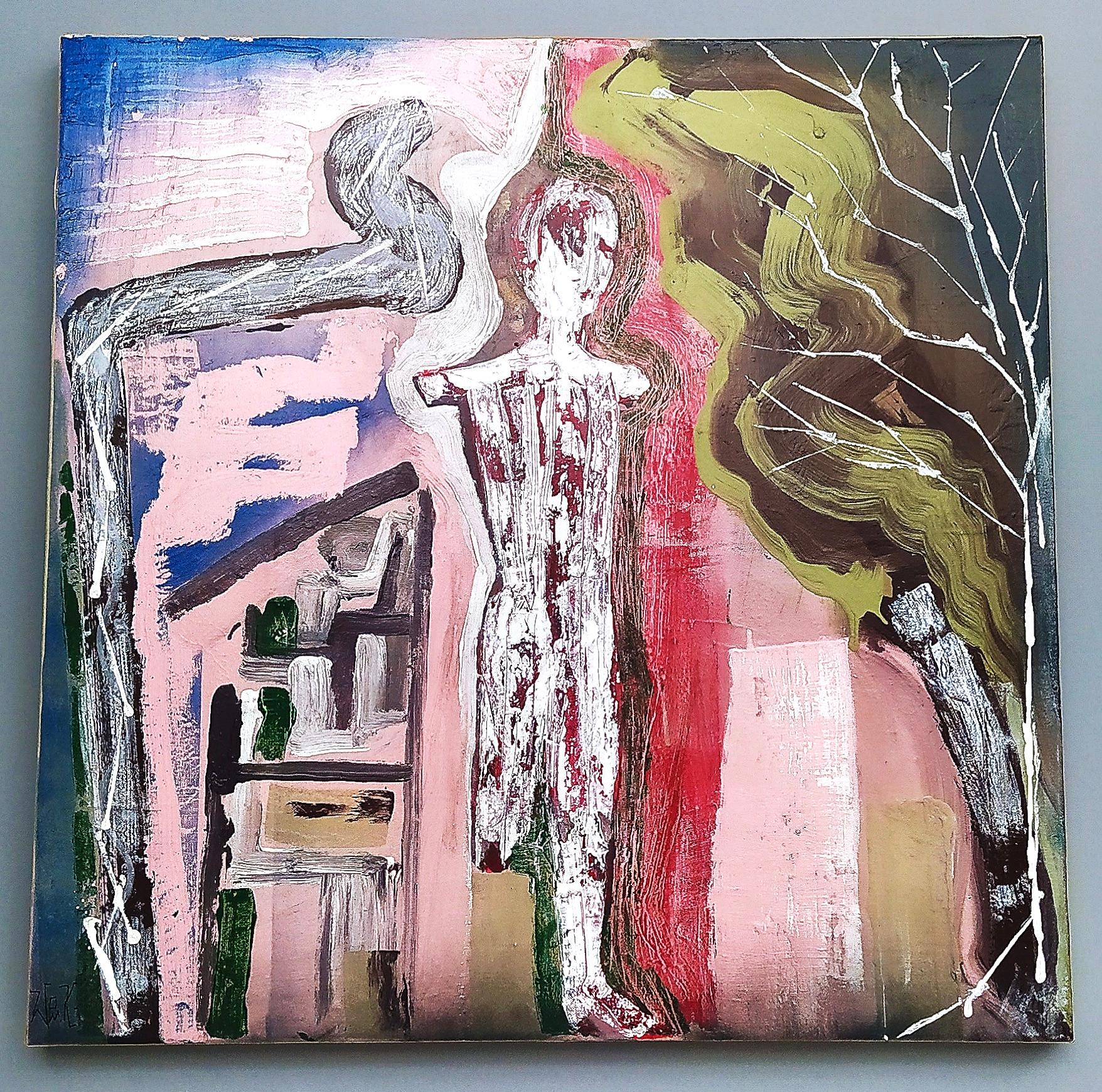 "Figura con albero" by Enzio Wenk, 2020 -Acrylic on Canvas, Neo-Expressionism