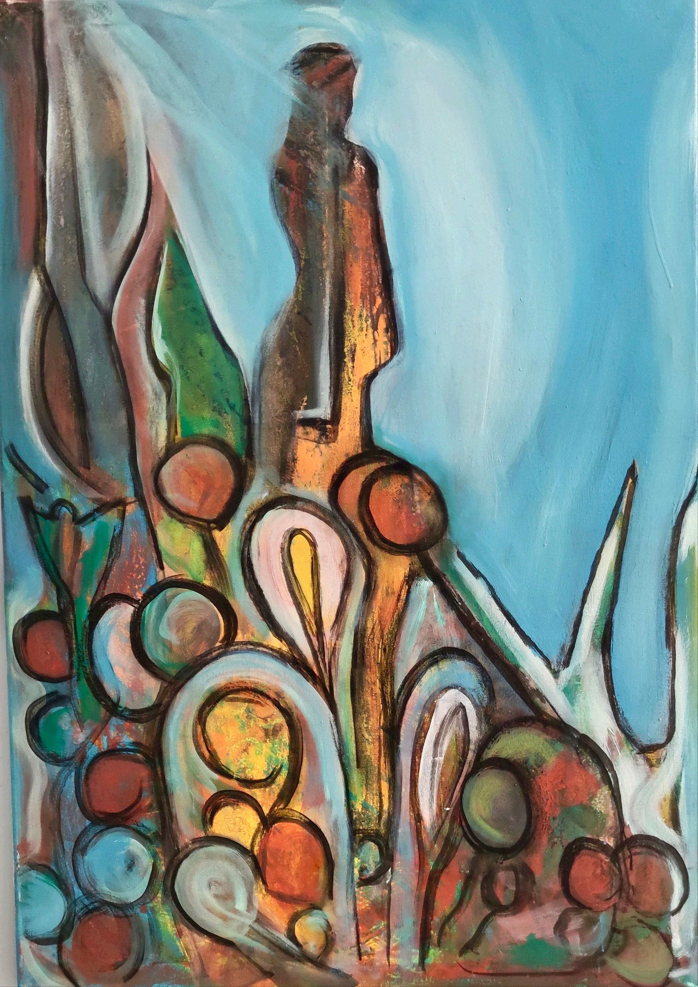Enzio Wenk Figurative Painting – „Il cantore del bosco“ von E. Wenk, 2023 – Acryl auf Leinwand, Neoexpressionismus