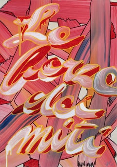 "La forza dei miti" by Enzio Wenk, 2010 -Acrylic on Canvas,  Words on Red Shades