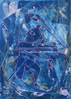 "Mi son ritrovato a volare" by Enzio Wenk, 2010 -Acrylic on Canvas,  Blue Faces