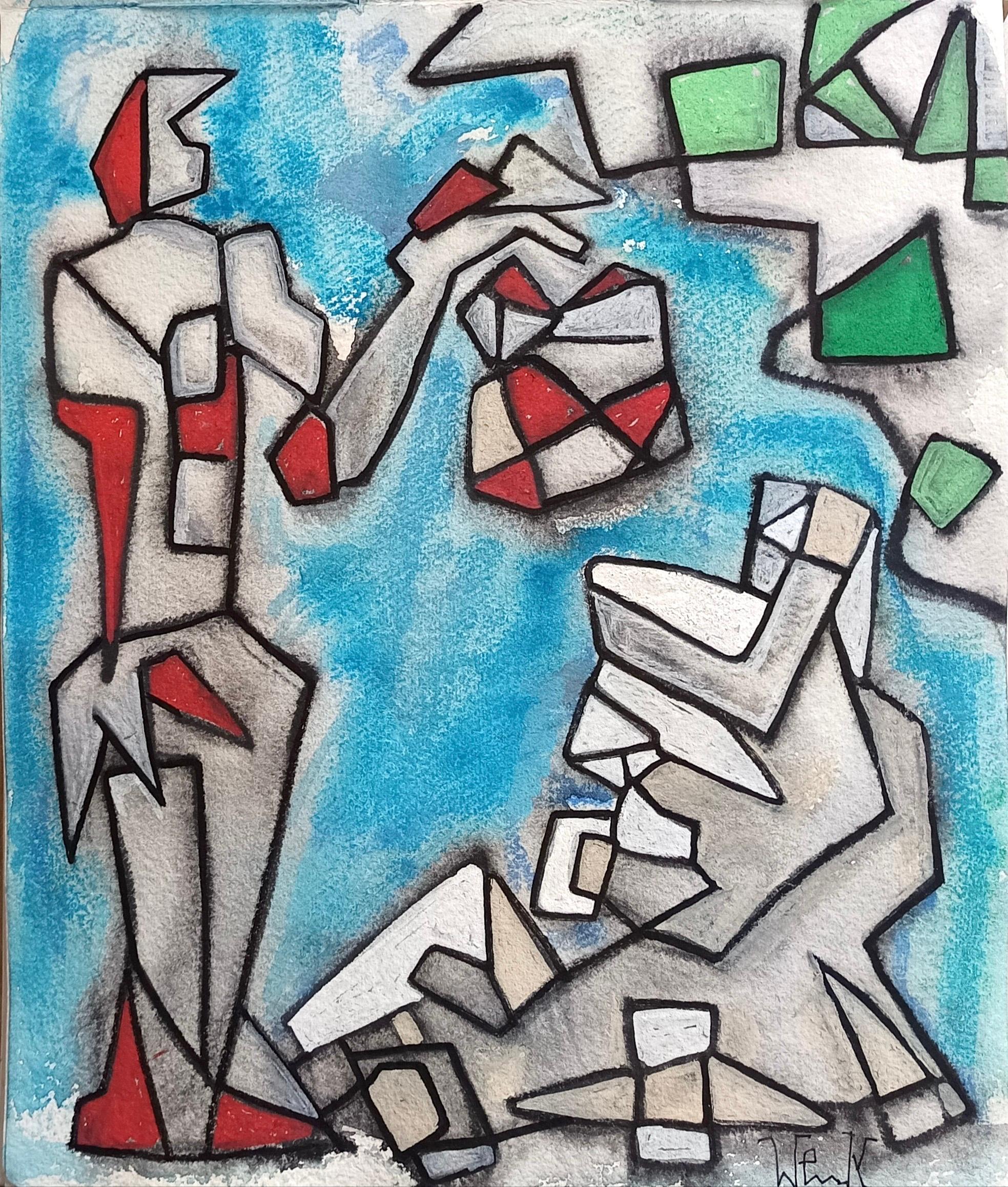 "Personaggio" di E. Wenk, 2020-2022 - Pittura acrilica su carta, paesaggio astratto