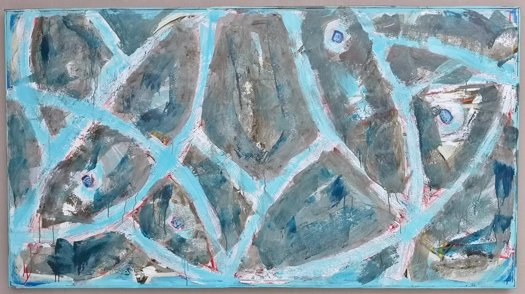 Translated title: "Fishes"

Acrylic paint and collage on canvas. 