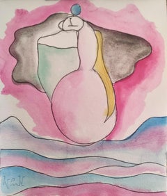 "Sulle onde" par E. Wenk, 2020-22- Aquarelle et crayon, Figuratif abstrait