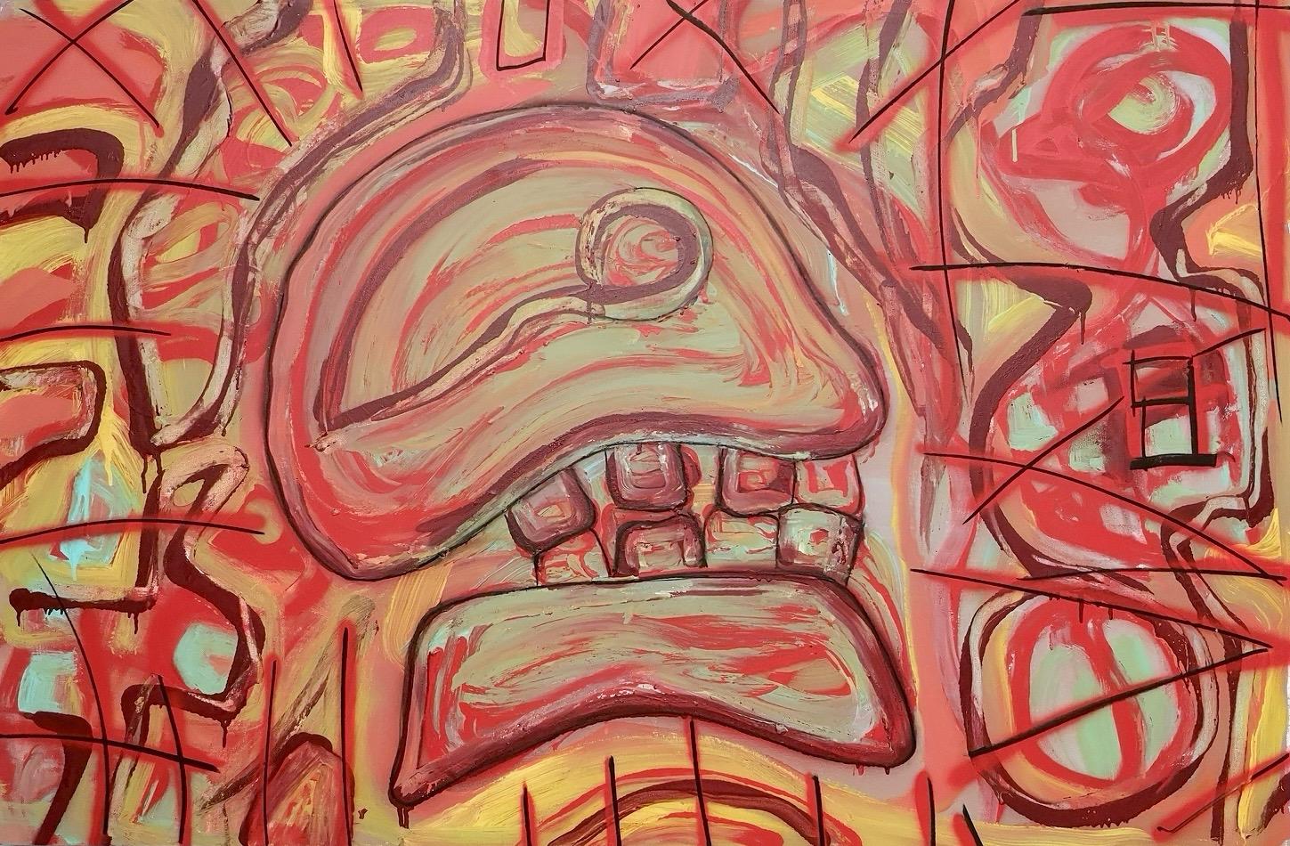 "Teschio Rosso" by Enzio Wenk, 2019 - Acrylic on Canvas, Neo-Expressionism