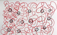 "Traces" by E. Wenk, 2020-Black and Red Acrylic Paint and Pencil, Abstract Words