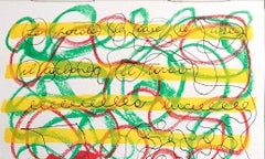 "Traces"by E. Wenk, 2020-Green, Red an Yellow Acrylic Paint and Pencil, Abstract