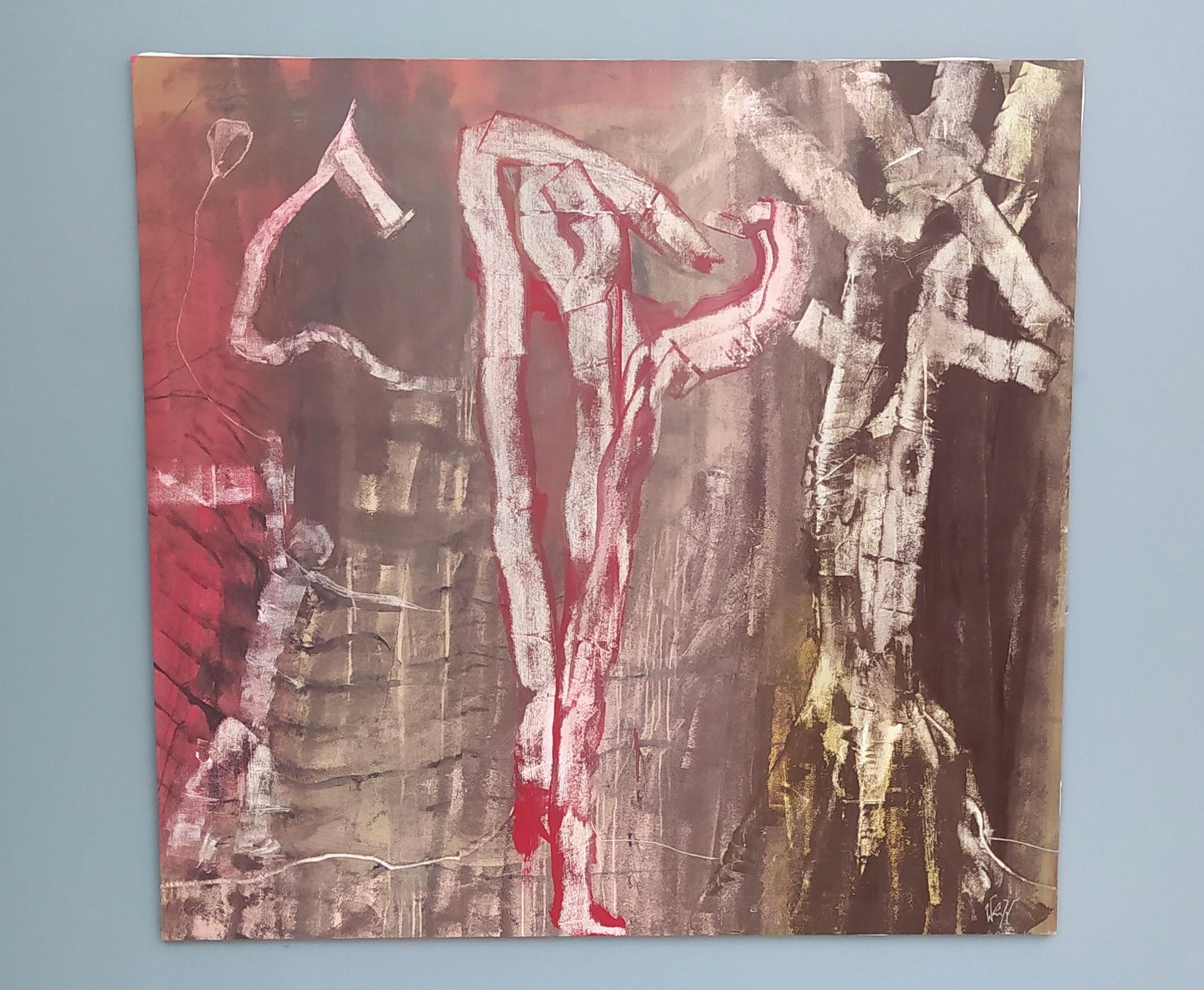 "Una figura con albero, toro e bambino" by Enzio Wenk, 2020 - Neo-Expressionism 