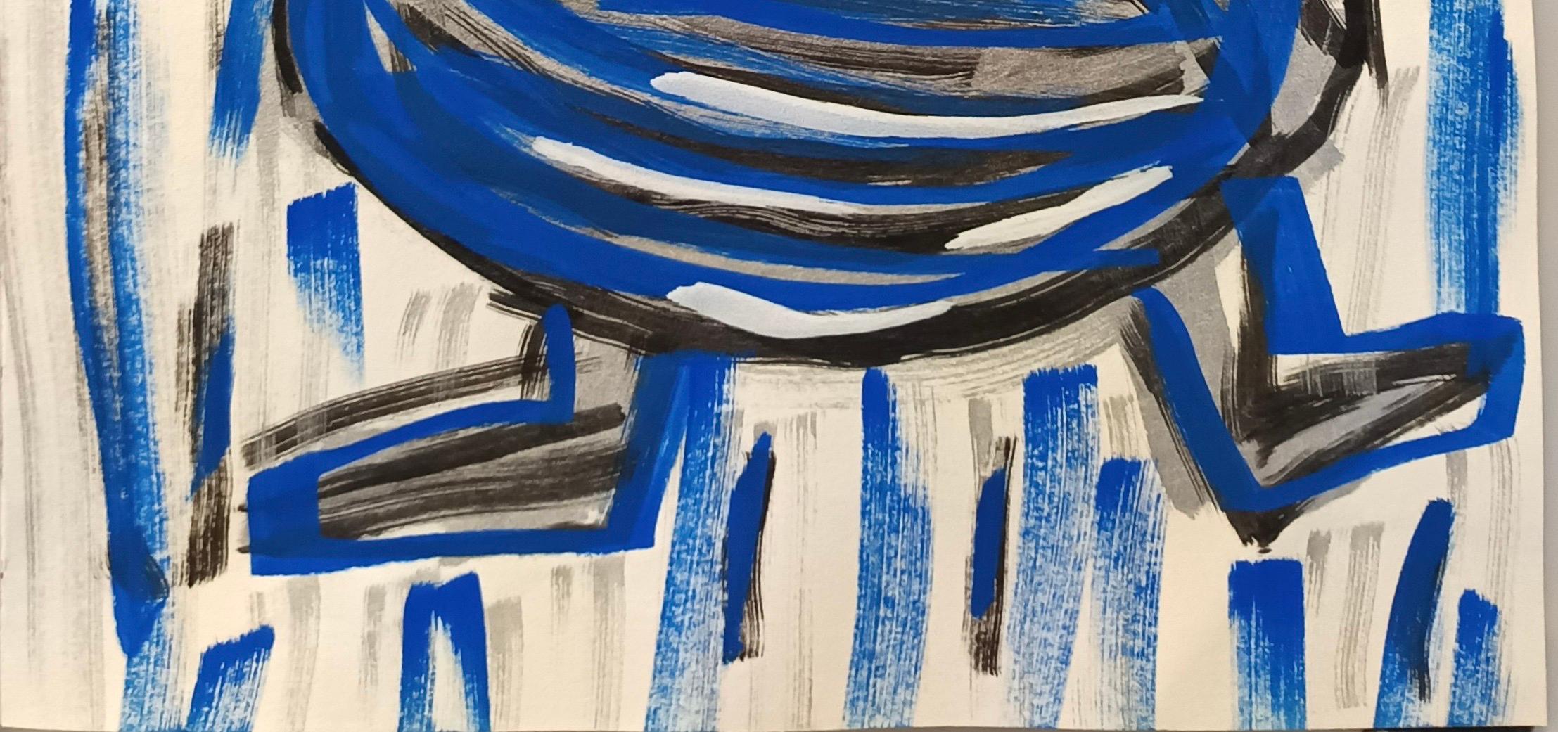 Senza titolo di E. Wenk, 2020 - 2021 - Acrilico nero e blu, neoespressionismo - Figurative Painting Blu di Enzio Wenk