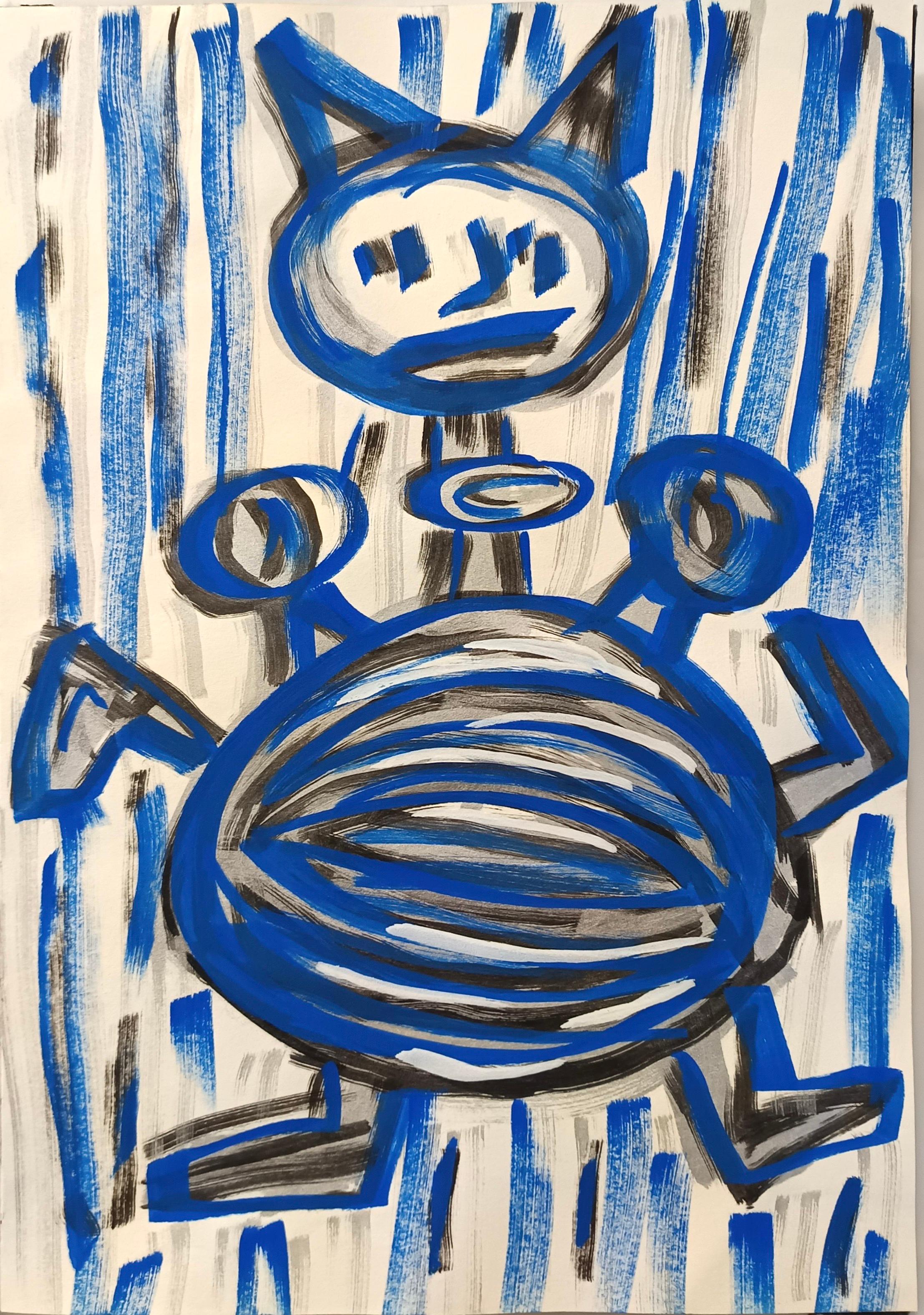 Figurative Painting di Enzio Wenk - Senza titolo di E. Wenk, 2020 - 2021 - Acrilico nero e blu, neoespressionismo