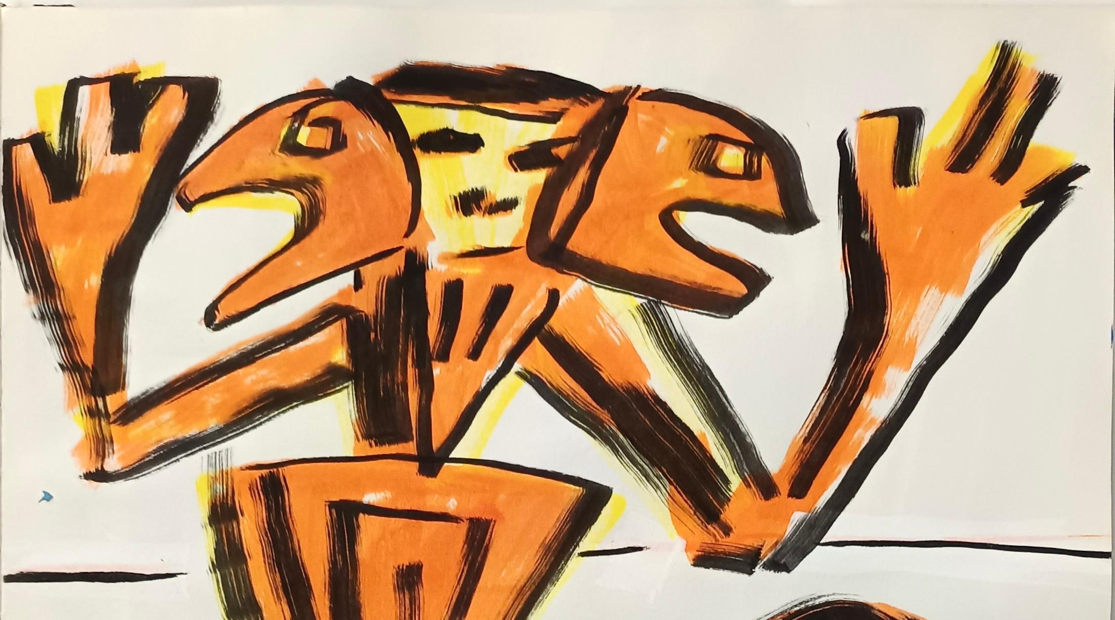 Untitled by E. Wenk, 2020 - 2021 - Orange and Yellow Acrylic, NeoExpressionism - Painting by Enzio Wenk