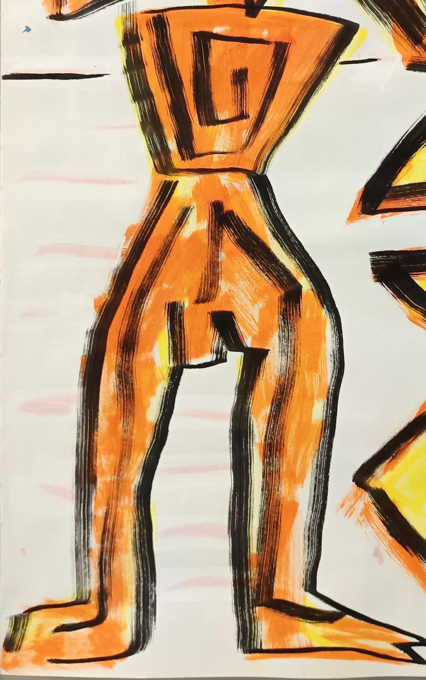Untitled by E. Wenk, 2020 - 2021 - Orange and Yellow Acrylic, NeoExpressionism - Beige Abstract Painting by Enzio Wenk