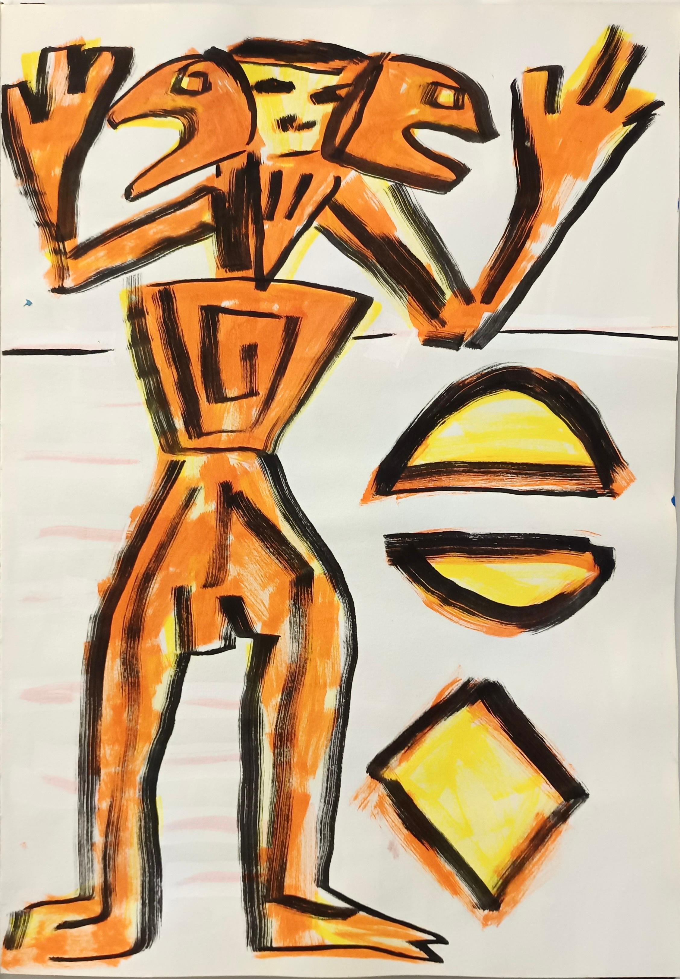 Enzio Wenk Abstract Painting - Untitled by E. Wenk, 2020 - 2021 - Orange and Yellow Acrylic, NeoExpressionism