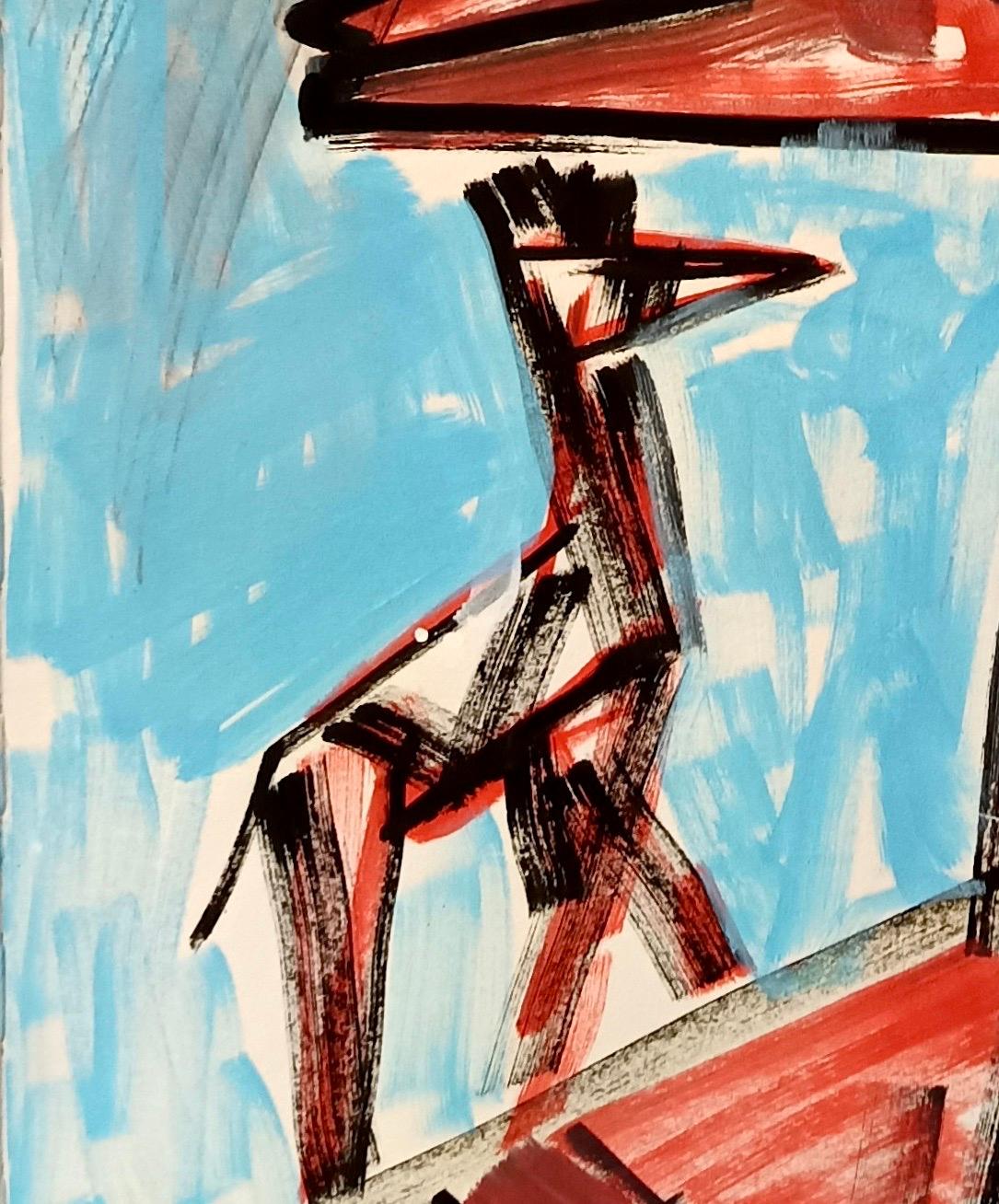 Senza titolo di E. Wenk, 2020-21 - Pittura acrilica, Animali astratti, Neoespressionismo - Abstract Painting Grigio di Enzio Wenk