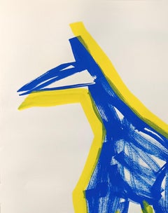 Sans titre par E. Wenk, 2020-21 - Acrylique bleue et jaune sur papier, néoexpressionnisme