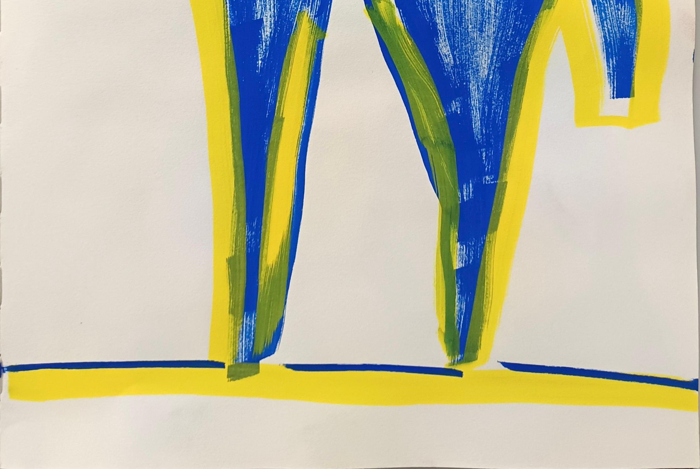 Untitled by E. Wenk, 2020-21 -Blue and Yellow Acrylic on Paper, NeoExpressionism - Neo-Expressionist Painting by Enzio Wenk