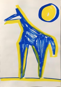 Untitled by E. Wenk, 2020-21 -Blue and Yellow Acrylic on Paper, NeoExpressionism