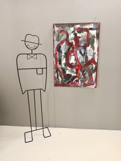 Ohne Titel von E. Wenk, 2024 - Schwarzes, rotes und Azurblaues Acryl, Neoexpressionismus