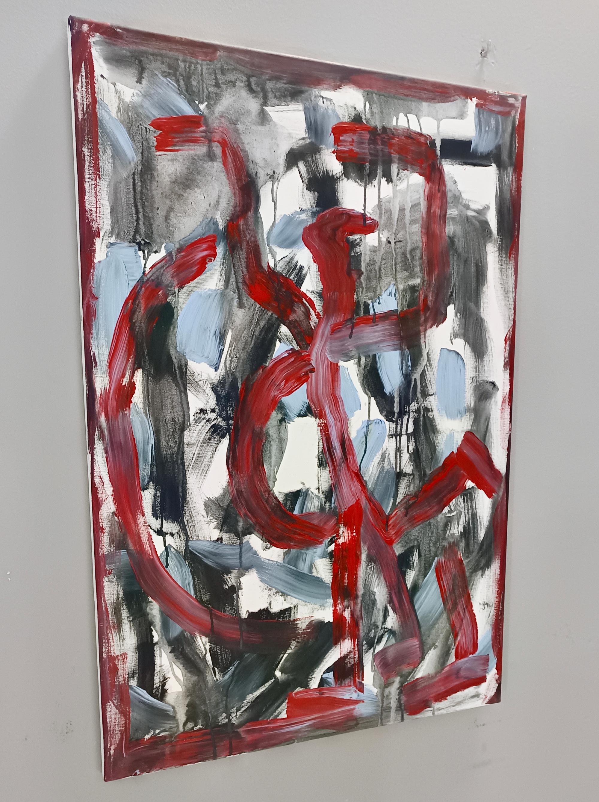 Sin título de E. Wenk, 2024 - Acrílico negro, rojo y azulado, Neoexpresionismo - Painting Neoexpresionista de Enzio Wenk