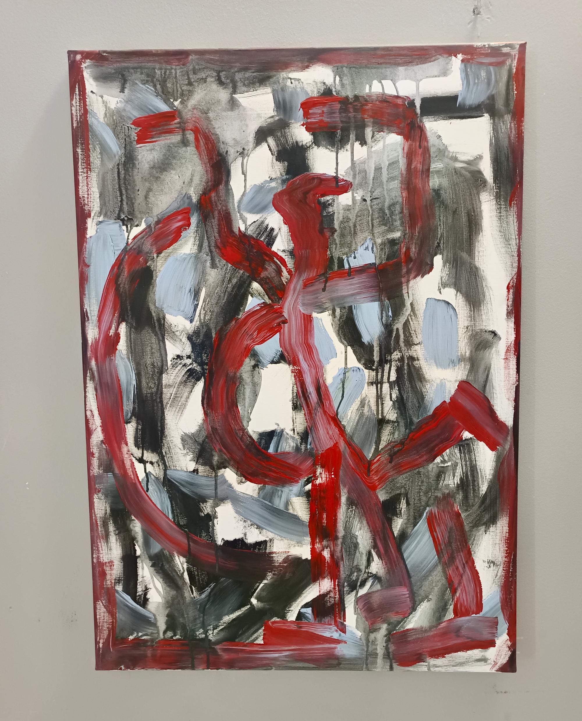 Sin título de E. Wenk, 2024 - Acrílico negro, rojo y azulado, Neoexpresionismo - Abstract Painting Marrón de Enzio Wenk