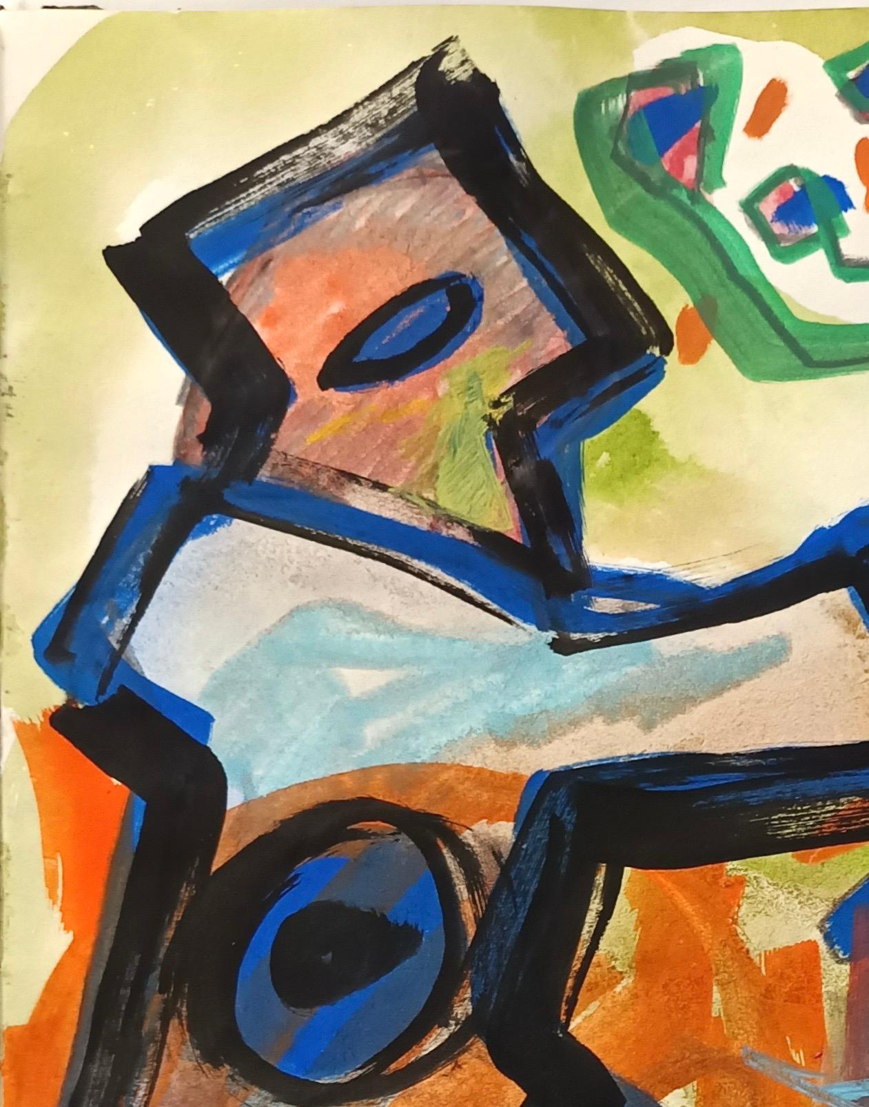 „Uomo con Fiori“ von E. Wenk, 2020-21 – Aquarell- und Acrylfarbe, figurativ  – Painting von Enzio Wenk